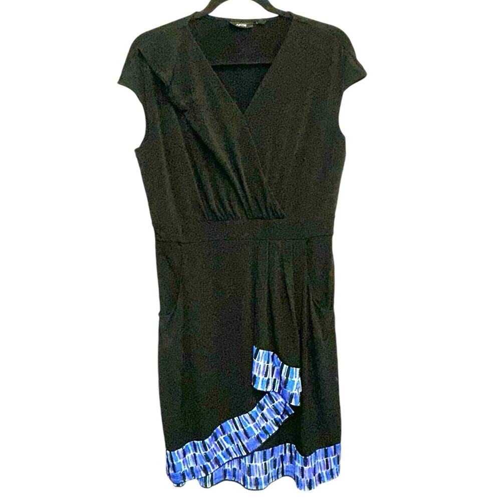 Black Wrap Dress Sleeveless Pockets Knee Length Casual Work Dress Large Apt 9‎